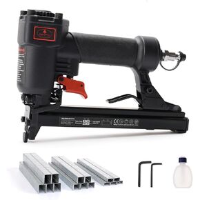 AEROPRO Tools T50JC مسدس أساسي هوائي 20 مقياس، 1/4 إلى 9/16 بوصة دباسة تنجيد هوائية على شكل تاج مع 1200 قطعة دبابيس، للتنجيد والأعمال الخشبية والمشروعات اليدوية