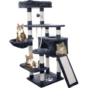 شجرة القطط NEGTTE، برج قطط صغير مع عمود خدش، مسكن للقطط مع جثم، أرجوحة للقطط الداخلية، القطط الصغيرة (رمادي داكن، 004)... in Kuwait
