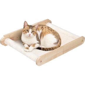 HOOBRO Wooden Cat Wall Shelf, 18.9"L x 13.8"W, Wall-Mounted Cat Hammock, Cat Wall Bed Furniture with Soft Fabric, Easy to Install, Holds up to 40 lb, for Lounging, Playing, Sleeping, Natural NL03CS03