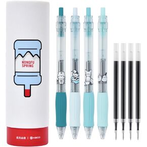 KEYBO Gel Ink Pens 4 Pieces Different Blue Color Ink with Extra 4 Black Refills, Aesthetic Pens Office Supplies
