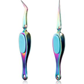 2PCS Crossing Locking Curved & Straight Craft Tweezers Pointed Tip Tweezers Stainless Steel Soft-Grip Tweezers Curved&Straight Fine Tip Tweezer for DIY Crafts Beads,Heat embossing,Small Embellishments