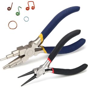 2 Pieces Jewelry Pliers, AHIER Jewelry Making Pliers Tools Including 6 in 1 Bail Making Pliers Jewelry Bail Pliers, Round Nose Pliers for Jewelry Repair, Wire Wrapping, Crafts, Jewelry Making