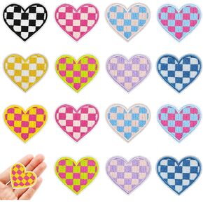 Jongdari 16pcs Checkered Racing Flag Patches Iron On Patches for Hats, Racing Day Black White Embroidery Patches Sew On Pentagram Patch for Clothes Trucker Jacket Denim Jeans Shirt