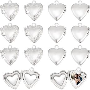 UNICRAFTALE about 24pcs Stainless Steel Heart Locket Pendants Hearts Photo Frame Charms Love Wedding Photo Charms for DIY Memorial Necklace Jewelry Making 15x13x4.5mm