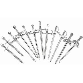 Assorted Rapier Swords Fencing Bookmark Charm Pendant for DIY Jewelry Making Accessaries(12pcs,Antique Silver)