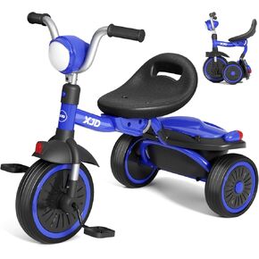 XJD Toddler Tricycle, Foldable Toddler Bike with Pedals, Tricycle for 2-5 Year Olds, Adjustable Comfortable Seat, Birthday Gifts for 1-5 Years Old Boys and Girls (Blue)