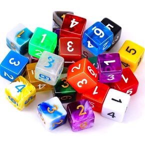 TecUnite 25 Pieces Polyhedral Dice Set with Black Pouch for Other Table Games with Random Multi Colored Assortment (Transparent Mixed Color,10 Sides)