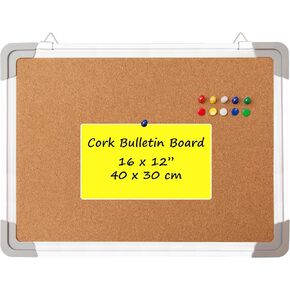 Cork Board Set - Bulletin Corkboard 16 x 12 inch Framed with 10 Thumb Tacks - Small Wall Hanging Message Memo Pin Tackboard Organizer for Home, Office, Desk and Cubicle (Cork 16x12)