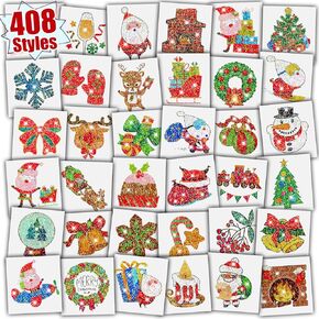 Partywind Glitter Christmas Decorations Temporary Tattoos for Kids, 408 Styles Merry Christmas Party Supplies, Xmas Stocking Stuffers, Holiday Goodie Bag Fillers, Santa Snowman Snowflakes Decor