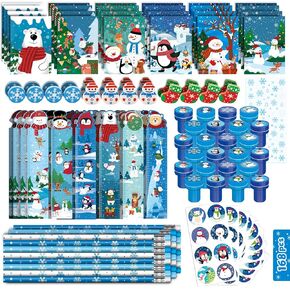 168-Piece Winter Holiday Stationery Gift Set for Kids – 24-Pack Christmas Stocking Stuffers, Classroom Exchange, Goodie Bag Fillers, Party Favors & Bulk Gifts for Winter Holiday Parties