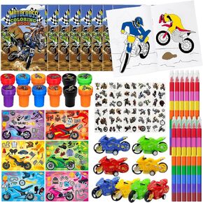 72 Pcs Dirt Bike Party Coloring Book Set,Motocross Birthday Party Favors Goodie Bags Fillers, Motorcycle Extreme Sports Party Supplies Face Stickers Tattoo Prizes Gift for Cross Country Racing Party
