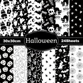 24 Sheets Halloween Scrapbook Paper Pumpkin Spider Web Ghost Bat Pattern Decorative Craft Paper for Card Making Photo Album Journal DIY Craft, 11.8 x 11.8 Inch (Vintage)