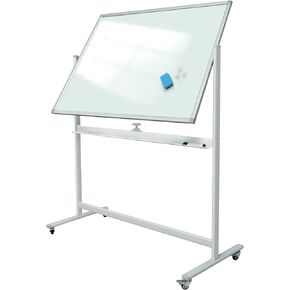 2-in-1 Rolling Magnetic Dry Erase Board with Stand - Double Sided 4' x 3' Large Mobile Glass Whiteboard on Wheels with Easel Stand Glass Board,Portable