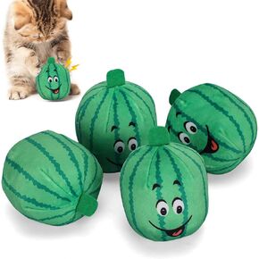 4Pcs Dog Chew Toy, Pet Soft Plush Watermelon Toy Dogs Cat Squeak Chew Toys, Adorable Green Cartoon Watermelon Shape Pet Sound Toy for Small Dogs Puppies Teething, Playing, Chewing