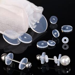 Silicone Earring Backs Stoppers for Piercings, 50 Pcs, 3~12mm Earlobe Support Patches, Clear Discs Stabilizer Pads for Healing Non Pull Piercings (12mm)