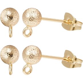 Beebeecraft 1 Box 20Pcs Ball Stud Earring Findings 18K Gold Plated Brass Textured Round Ear Pin Post Loop Components with Ear Nuts for Jewellery Making