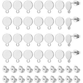 UNICRAFTALE 80Pcs 304 Stainless Steel Stud Earring Findings with Loops Flat Round Stud Earrings with Earring Backs Post Earring Stud Earring Component for Earrings Jewellery Making