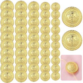 50 Pcs Gold Buttons Set for Blazer Round Shaped Sewing Button Vintage Coat Buttons Plastic Emblem Shank Buttons for Clothes Crafts Suits Uniform Women Men Shirt Trousers Jeans