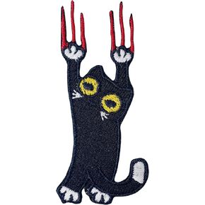 Black Cat Scratching Iron On Patch Embroidered Patch Saw On/Iron On Applique for Jeans, Hats, Bags