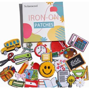 Embroidery Iron on Patches, 23Pcs Back to School Repair Applique Patch for Teacher Students Hats, Clothing, Jackets, Jeans, Cute Decor Patches for DIY Accessories