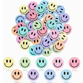 45Pcs Smile Extra Tokens for Reward Jar Colorful Happy Face Wooden Cutouts with Linen Pocket 9 Candy Colors Wooden Tokens for Student Teacher Home Classroom