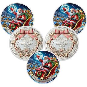 Santa Claus Sleigh Commemorative Challenge Coin - Silver Christmas Decorations Coin - Always Believe Papa Noel Xmas Collectible Token Decor - Snowy Village Christmas Ornaments Gift for Family Friend