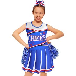 JenPen Cheerleader Costume for Girls Cute Cheerleading Outfit Cheer Uniform for Halloween Dress Up with Accessories