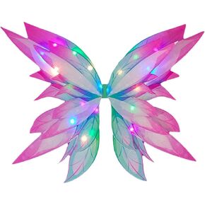 Women Fairy Halloween Costume, Girls Light-up Tulle Skirt Butterfly Wings Fairy Stick Headband for Cosplay Party Favor