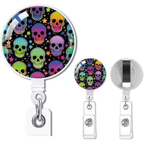 2 Pack Badge Reels Retractable,Id Badge Holders Retractable,Badge Clips Retractable ID Card Holder for Teacher, Student, Office Worker(Cute Watercolor Flowers)
