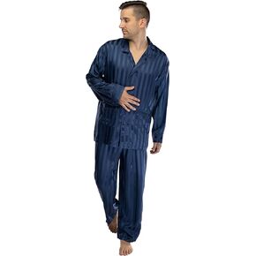 Intimo Men's Solid Jacquard Stripe Silk PJ