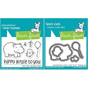 Lawn Fawn Year 4 Hippo Birdie to You Stamp and Die Bundle LF655 LF660