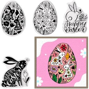 ALIBBON Easter Clear Stamps for Card Making and Photo Album Decorations, Easter Egg Stamps, Easter Bunny Transparent Silicone Stamps for Crafting and DIY Scrapbooking