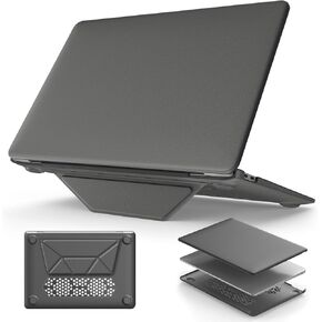 HXCASEAC Case Compatible with MacBook Air 13 inch Case 2020 2018 with Foldable Stand, Anti-Scratching Protective Hard Shell Cover for A2337, A2179, A1932 PU Leather, Gray