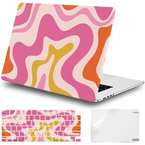 iLeadon for MacBook Air 13 inch Case 2020 2019 2018 Release A2337/A1932/A2179, Hard Shell Case Protective Cover and Keyboard Coverok Air 13'' with Touch ID, Pink Abstract Wave