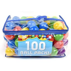 Sunny Days Entertainment 100 Count Multi Colored Play Balls – Phthalate and BPA Free Non-Toxic Crush Proof Plastic Ball Pack - Balls for Toddler Ball Pit in Reusable Storage Bag with Zipper