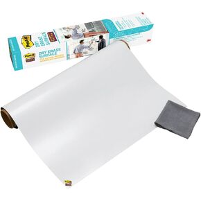 Post-it Dry Erase Whiteboard Film Surface for Walls, Doors, Tables, Chalkboards, Whiteboards, and More, Removable, Stain-Proof, Easy Installation, 3 ft x 2 ft Roll , White, 3 x 2 Feet (DEF3x2)