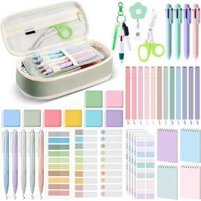 Jutom 50 Pcs Nursing School Essentials for Students Aesthetic Stationery Gift Include Medical Scissors Badge Reel Transparent Sticky Notes Pens Notebook Pencil Case Highlighter Label(Blue)