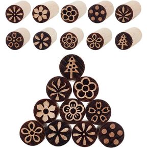 PLIGREAT 10 Pcs Round Wooden Carved Stamps Clay Modeling Pattern Stamp Kit Pottery Tools Stamp Natural Wood Block Stampers with Mixed Patterns for Clay Ceramic DIY Crafts