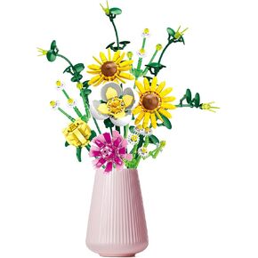 Flower Bouquet Building Blocks Pink Rose Botanical Collection Bricks Sets Creative Toys Kits Birthday Valentines for Adults Mom Her Girlfriends Old Kids 8-12, 6-12 (413PCS)
