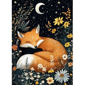 KEYIFA Diamond Painting Abstract Diamond Art Kits for Adults, 5D Round Full Drill Fox Diamond Painting Kit for Beginner, DIY Gems Art Craft for Home Wall Decor 12x16 inch