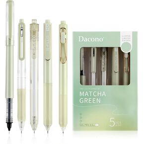 Pack of 6 Gel Pens Coloured Highlighter Writing Set, Aesthetic Retractable Black Gel Pens with 1 Highlighter, Flowers Purple Style - Ballpoint Pen 0.5 mm Perfect for Students, Journaling