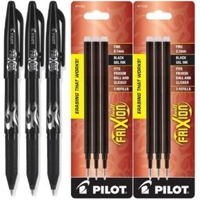 PILOT Frixion Ball Erasable Black Gel Ink Pens, 3 Pens with 2 Packs of Refills (315505P)