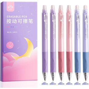 Cute Erasable Pens 0.5mm Fine Point Smooth Writing Gel Pens with Erasers Retractable Pens for Journaling Note Taking Pretty Office School Supplies Gifts for kids Women (Black)