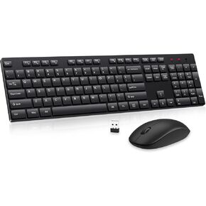 Wireless Keyboard and Mouse Combo, EDJO Silent Full Size USB Keyboard Mouse, Long Battery Life, Lag-Free, 2.4GHz Cordless Keyboard Mouse for Computer, Laptop, PC, Windows, Mac, Chrome OS
