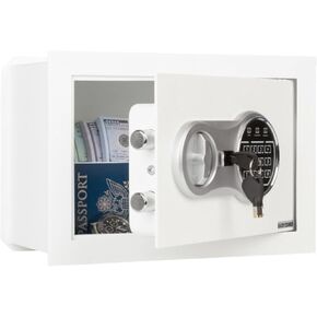 Wall Safe - Digital Safety Box with Passcode for Quick Access and Backup Key - Personal Safe for Cash or Jewelry - Wall Safes by Paragon (White)