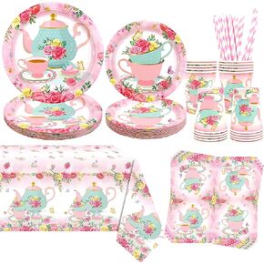 KEFAN Tea Birthday Party Decorations, Tea Theme Party Tableware Supplies including Plates, Cups, Napkins, Tablecloth (20) in Kuwait