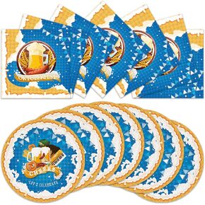 40pcs Oktoberfest Party Plates and Napkins Set, Bavarian Oktoberfest Party Supplies Decorations, Disposable Blue and White Flag Check Paper Plates Napkins in Kuwait
