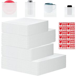 300 Pcs Plate Packing Sleeves for Moving Packing Foam Pouches Kit with Fragile Label Sheet 4 Sizes Cushion Wrap Material for Transportation Moving Supplies Kitchen Dish Plate Glasses Cup