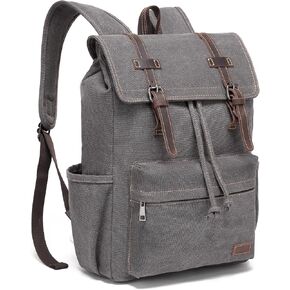 Travel Backpack for Men: Laptop Backpack Vintage Leather Canvas Backpack with Multiple Pockets & Laptop Sleeve for School, College Computer Bag Rucksack Fits 12.9 Inch Notebook, Army Green