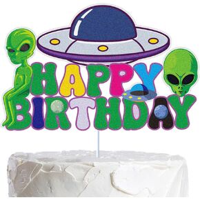 الغريبة عيد ميلاد سعيد كعكة توبر الأخضر بريق كوزموس سفينة الفضاء ET UFO Outter الفضاء كوكب بنين بنات أطفال تحت عنوان حفلة عيد ميلاد لوازم